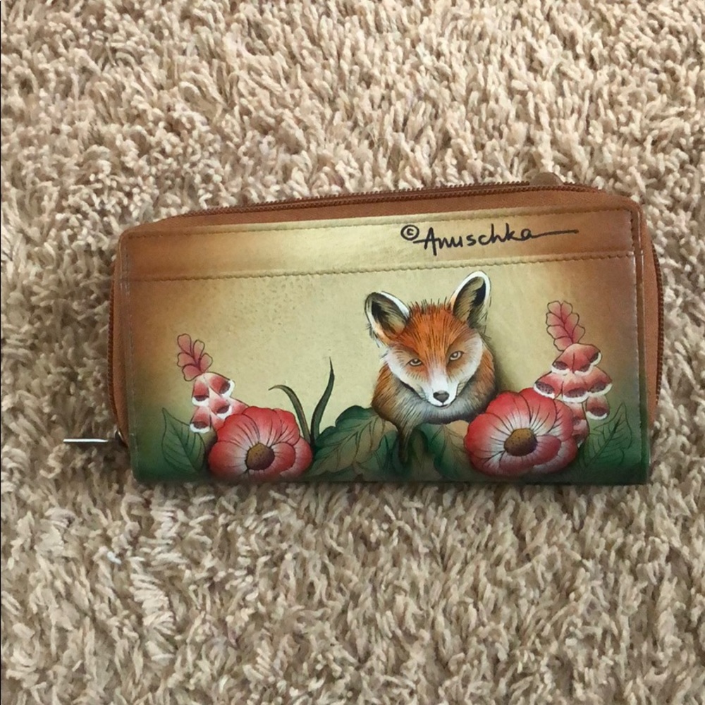 Anuschka leather wallet with fox design